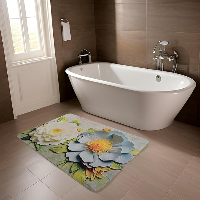 Blue and White Flower Water Absorbent Mat