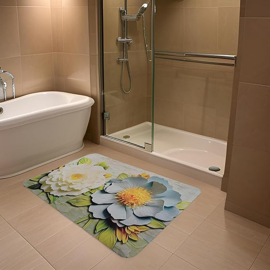 Blue and White Flower Water Absorbent Mat