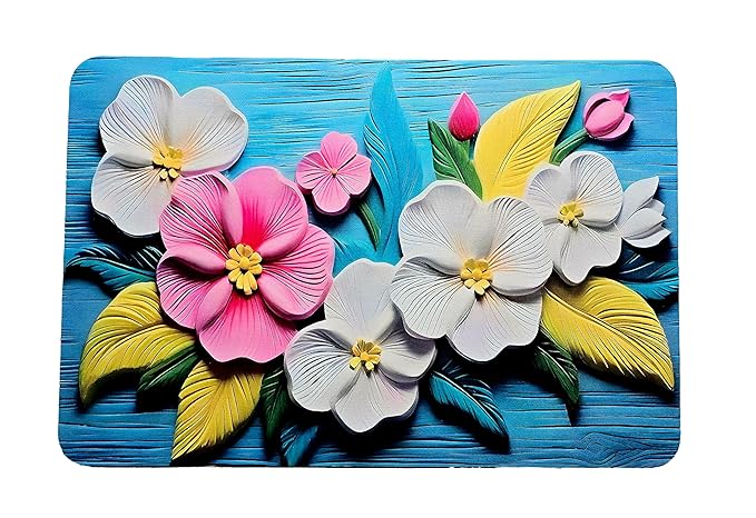 Pink and White Flowers Water Absorbent Mat